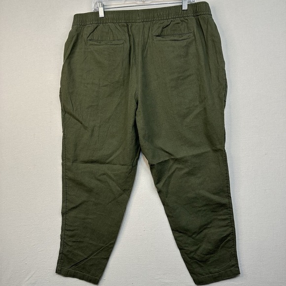 Old Navy High Rise Straight Taper XL Linen Blend Pants Olive Comfy Elastic Waist - Picture 2 of 9